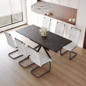 62.4" extendable 78.15" dining Table Set for 6-8 Person for Dining Room (Color: Black+White+Black Leg+6IN1)