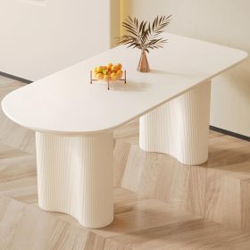 63 "Modern Fashion MDF New Cream Style Dining Table and Irregular Side Table, 4-8 Person Dining Table, Thick Engineering Wood Round Wave Table Legs (Color: Complete desktop)