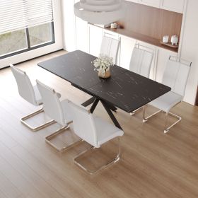 62.4" extendable 78.15" dining Table Set for 6-8 Person for Dining Room (Color: Black+White plating leg+6IN1)