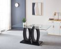 Contemporary Tempered Glass Top Double Pedestal Dining Table; size 63" x 35.4" x 29.5" (Black or White)