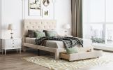 Full Size Storage Bed Velvet Upholstered Platform Bed with a Big Drawer