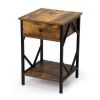 Set of 2 Nightstand Industrial End Table with Drawer; Storage Shelf and Metal Frame for Living Room; Bedroom; XH