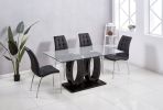Contemporary Tempered Glass Top Double Pedestal Dining Table; size 63" x 35.4" x 29.5" (Black or White)