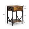 Set of 2 Nightstand Industrial End Table with Drawer; Storage Shelf and Metal Frame for Living Room; Bedroom; XH
